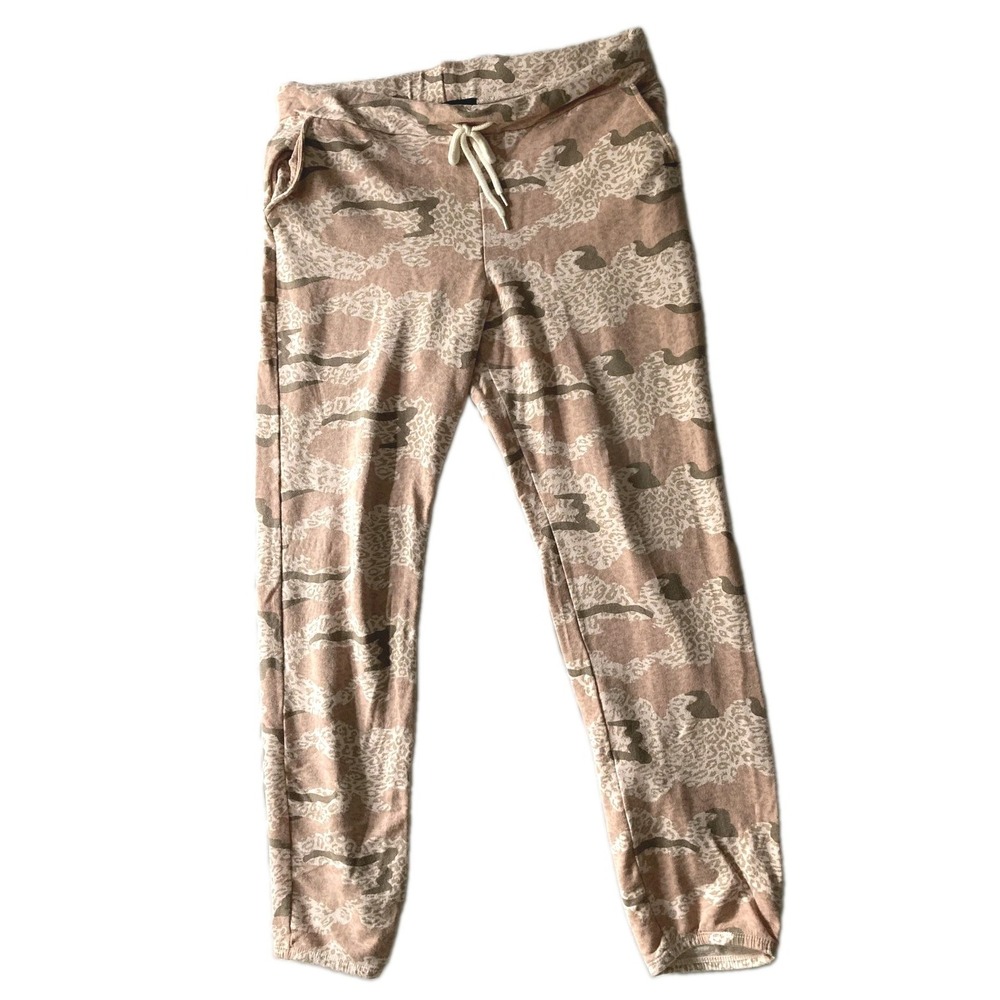 Monrow Pants Womens L Pink Animal Print Camo Jogger Fleece Lounge Drawstring EUC